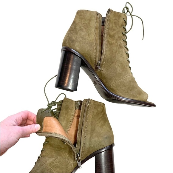 Frye Amy Peep Toe Suede Lace Up Heeled Ankle Boot Size 7 - Picture 13 of 17
